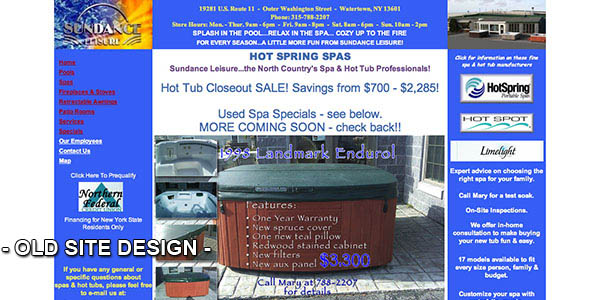 Old site design - spa/hot tub page. Not designed by SnakeTree